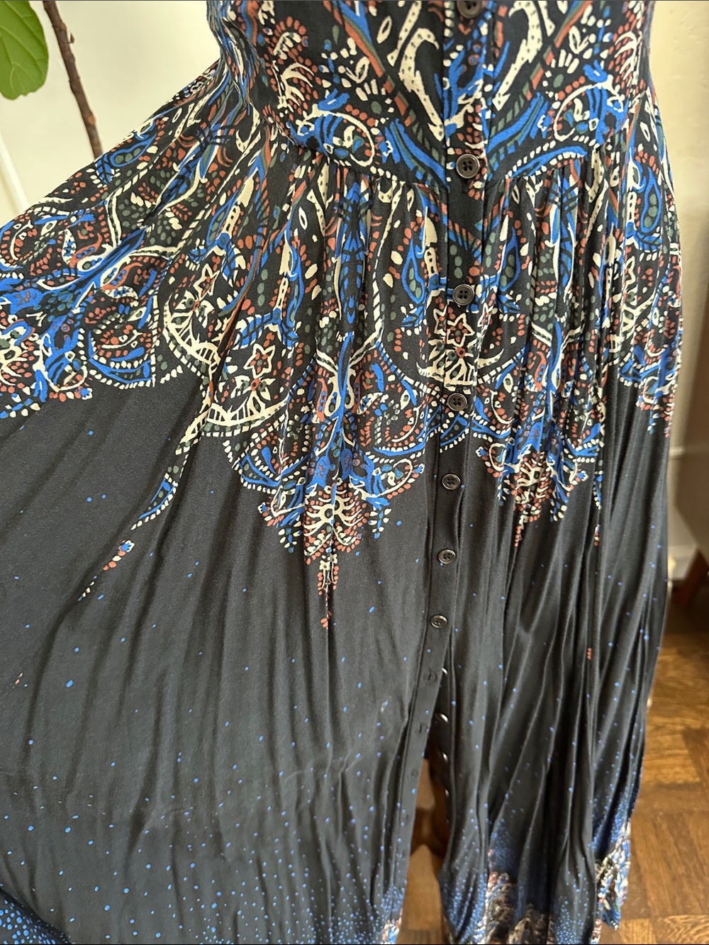 Free People Black Maxi Dress with Blue & Cream Paisley Print - Picture 4 of 14
